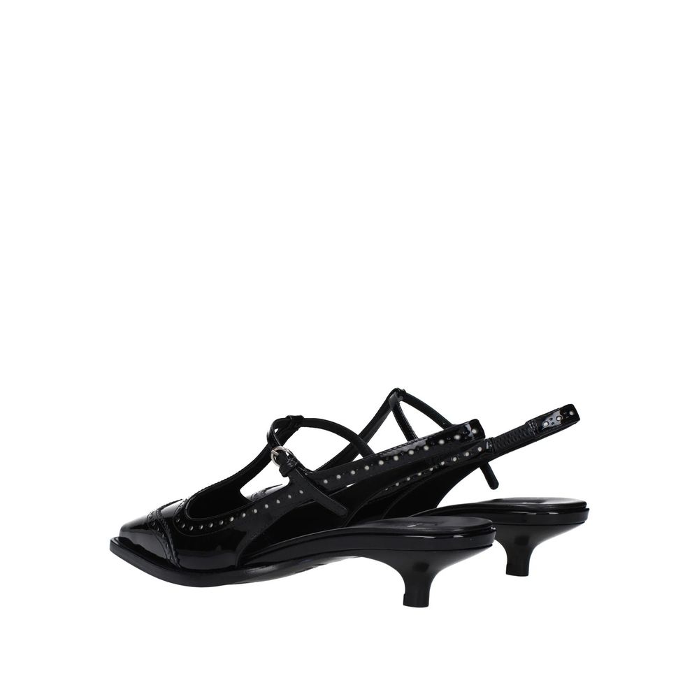 Black Calfskin Mid Heel Pumps - ventzia