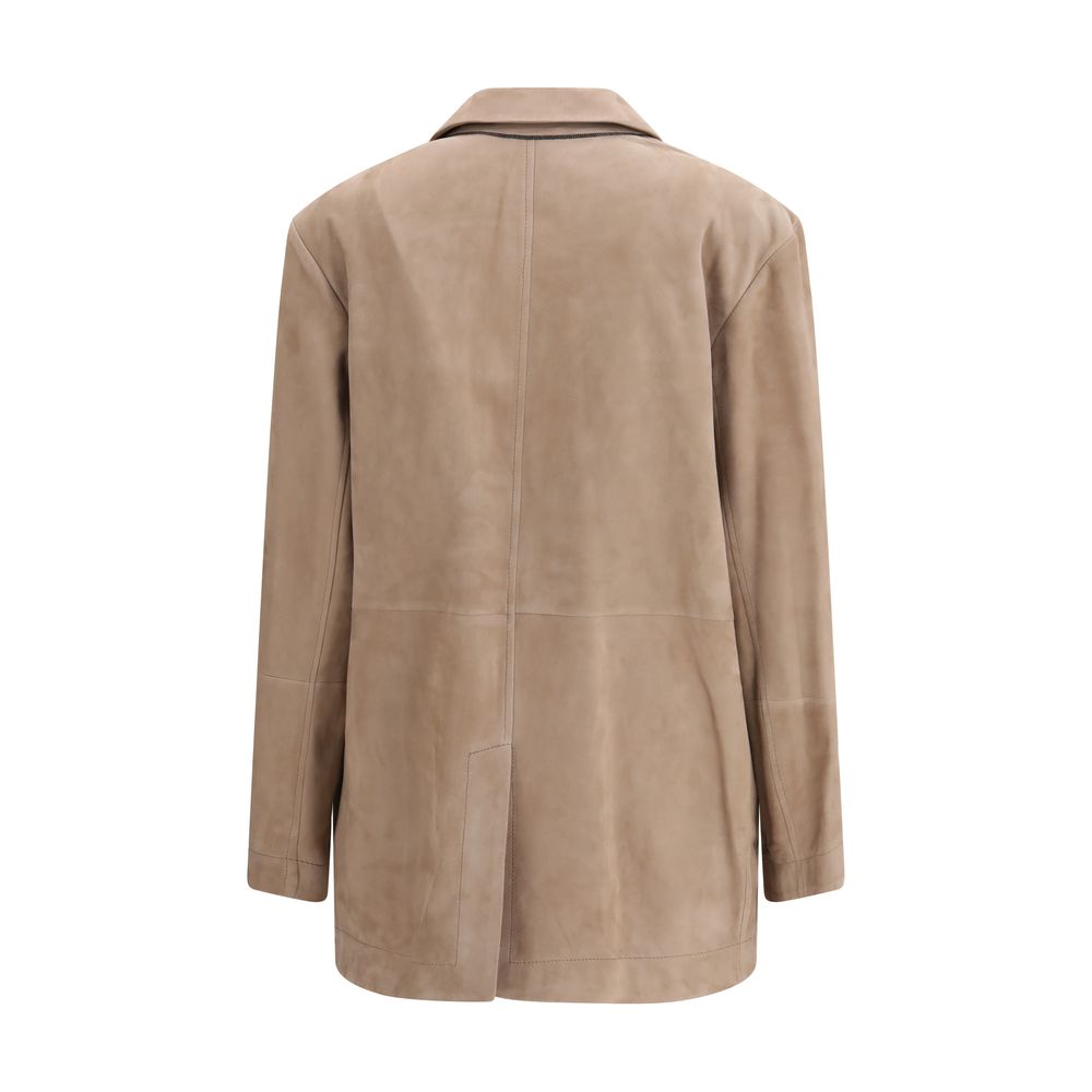 Beige Calf Leather Bos Taurus Coat - ventzia