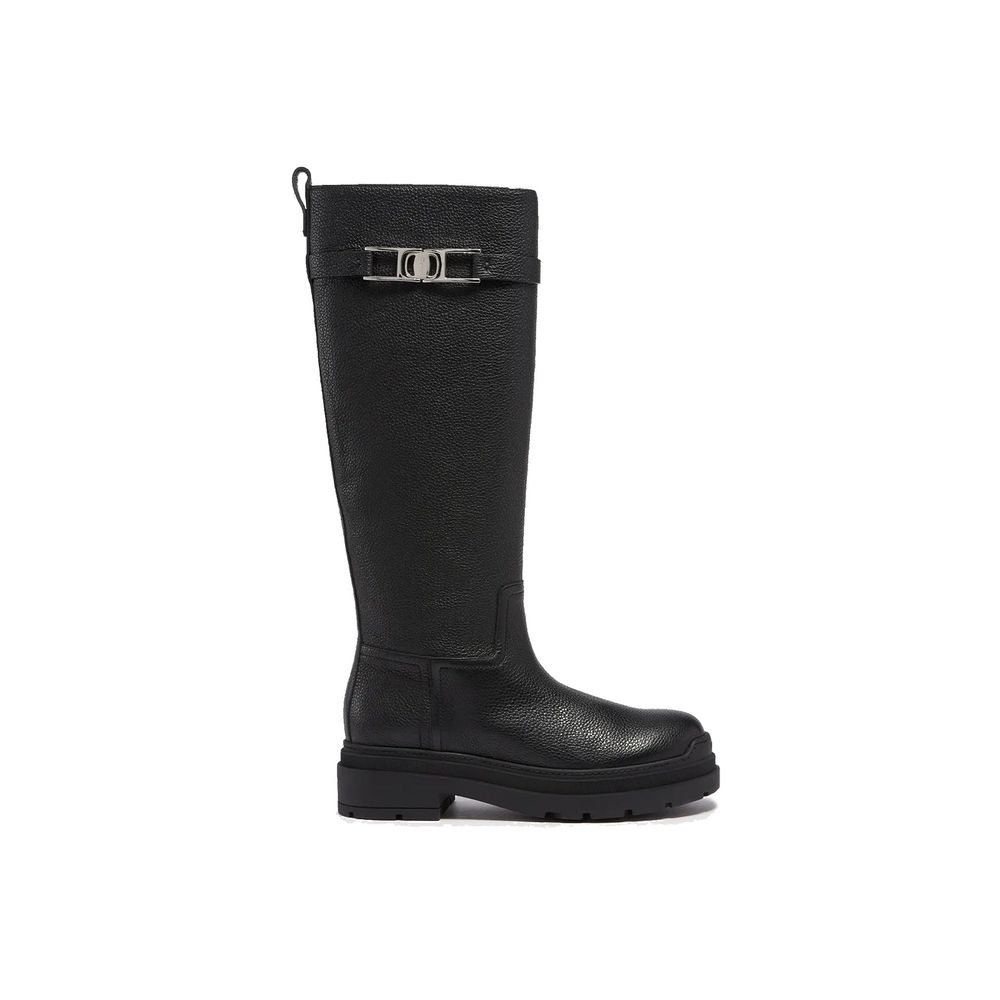 Black Calfskin Over The Knee - ventzia