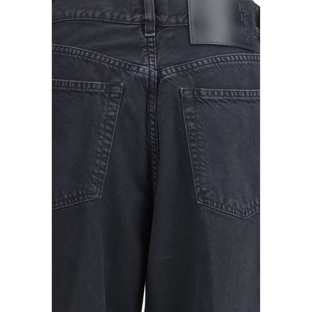 Black Cotton Straight-Leg Jeans - ventzia