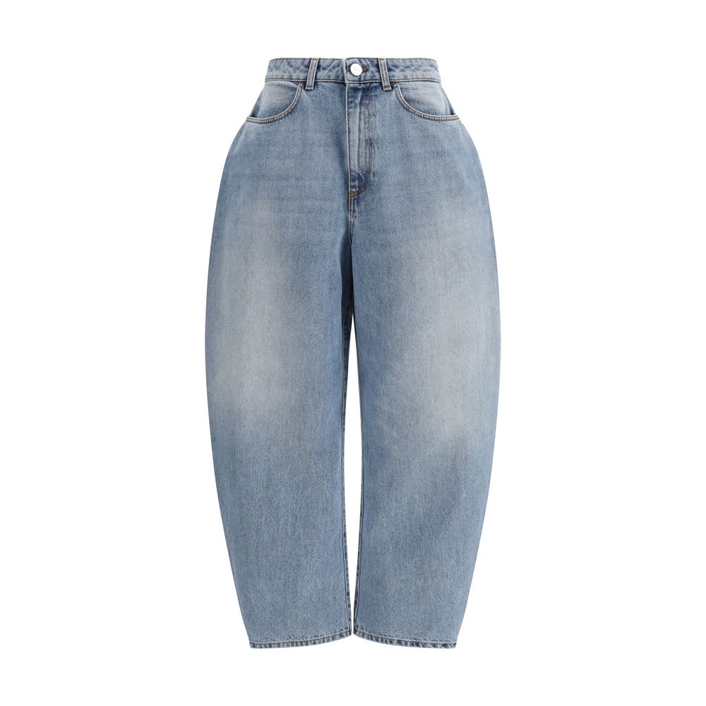 Blue Cotton Straight-Leg Jeans - ventzia