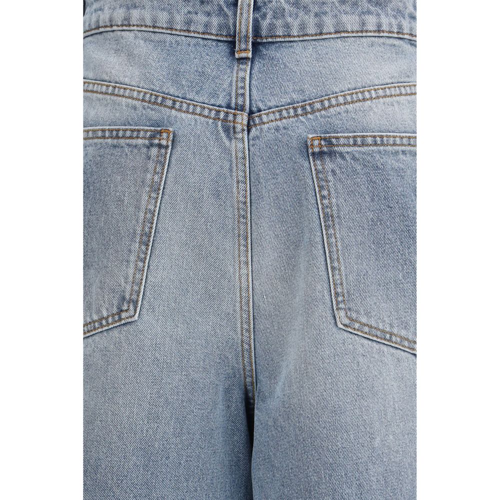 Blue Cotton Straight-Leg Jeans - ventzia