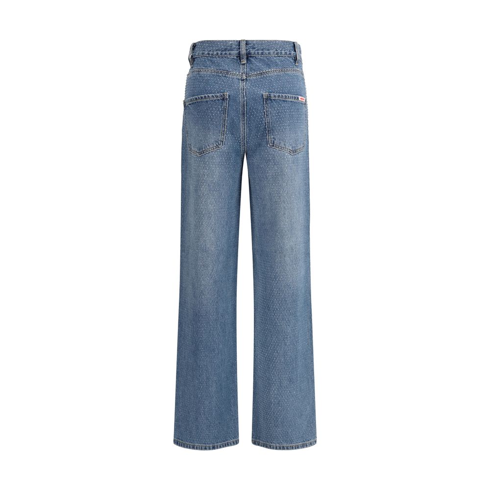 Blue Cotton Straight-Leg Jeans - ventzia