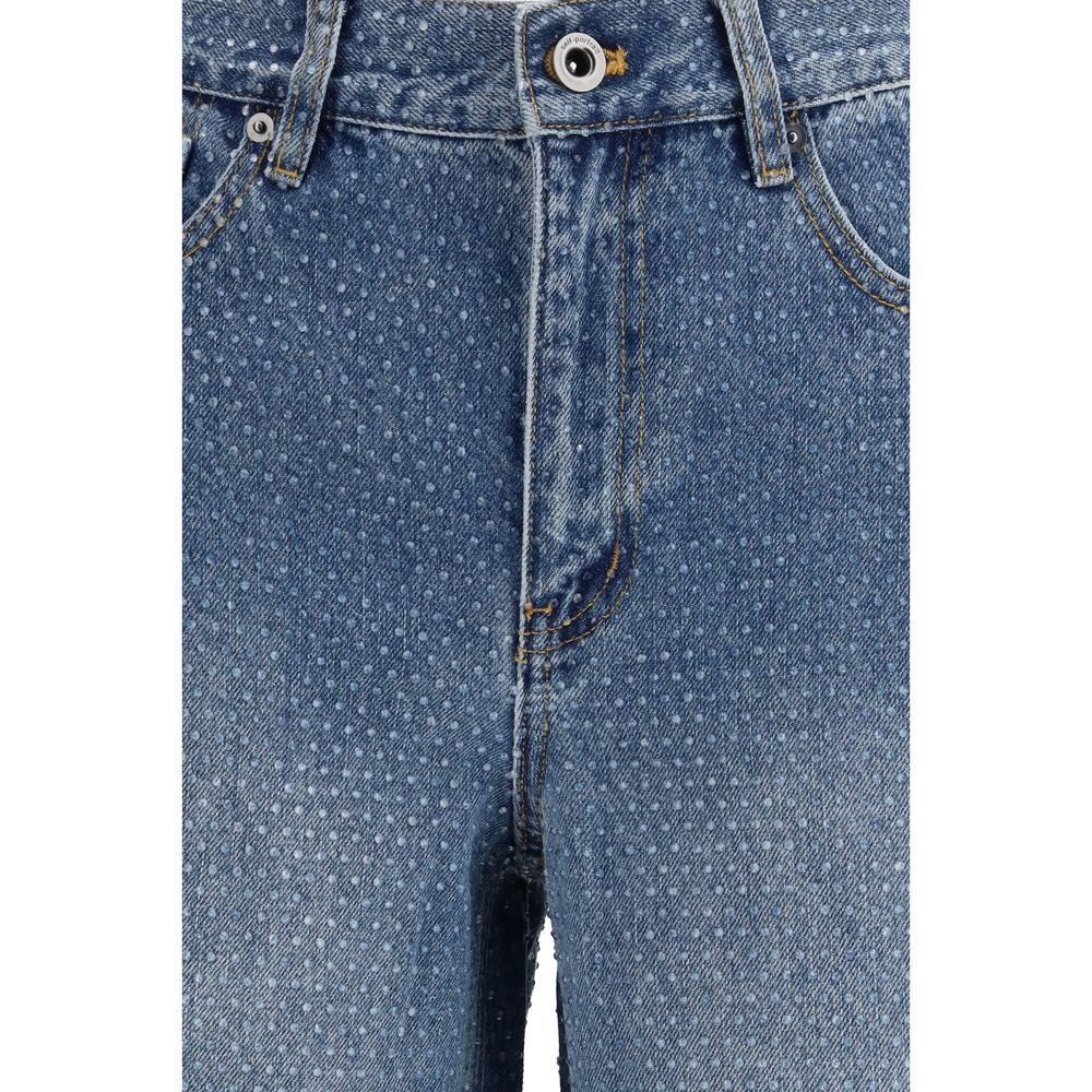 Blue Cotton Straight-Leg Jeans - ventzia