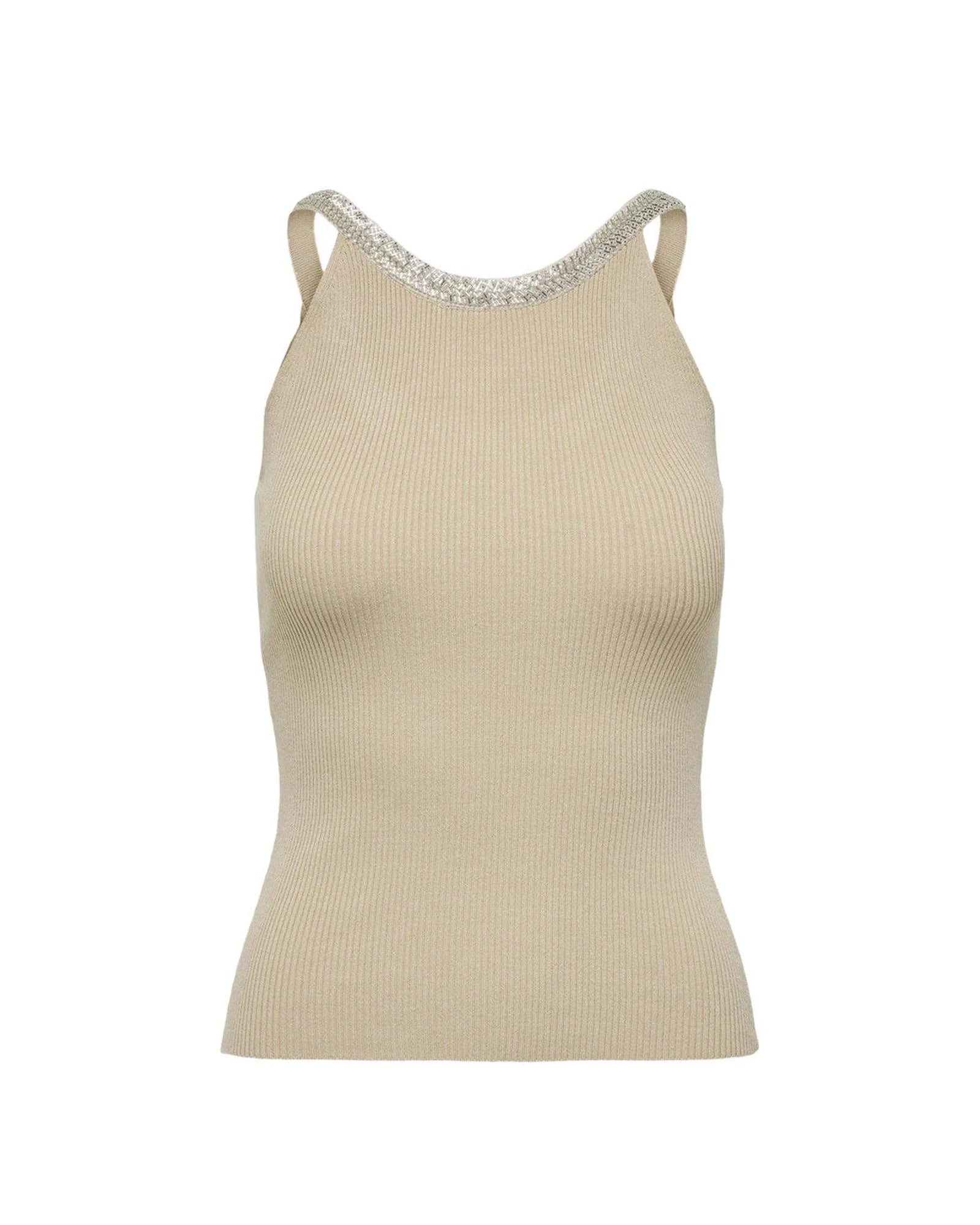 Beige Nylon  Elastane Tank Tops - ventzia