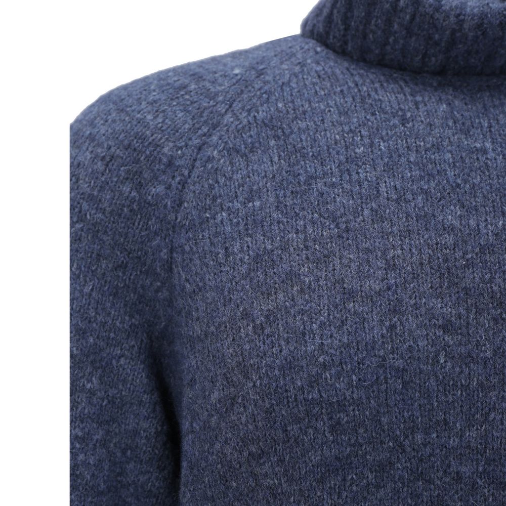 Blue Alpaca Leather Turtleneck - ventzia