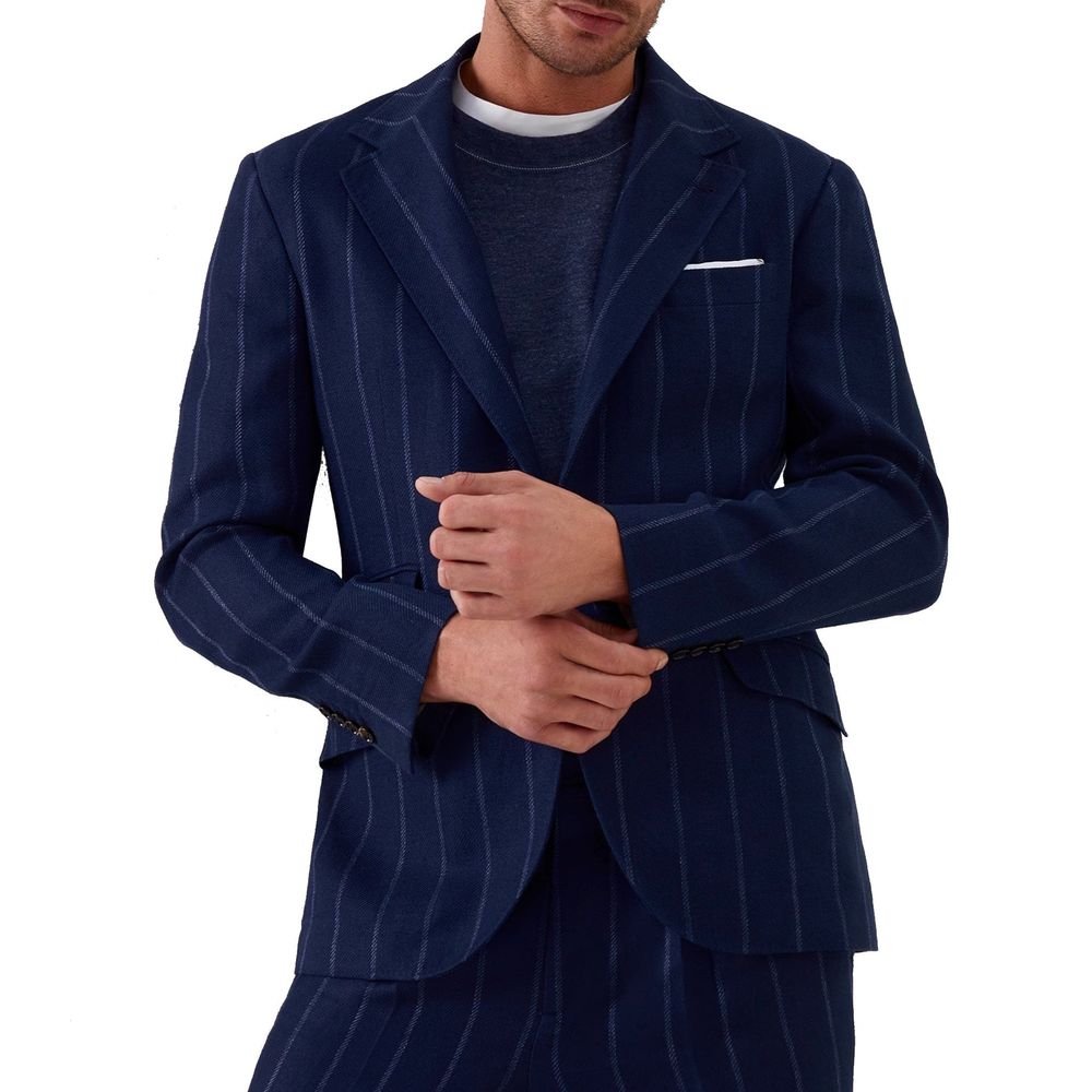 Blue Virgin Wool Blazer - ventzia