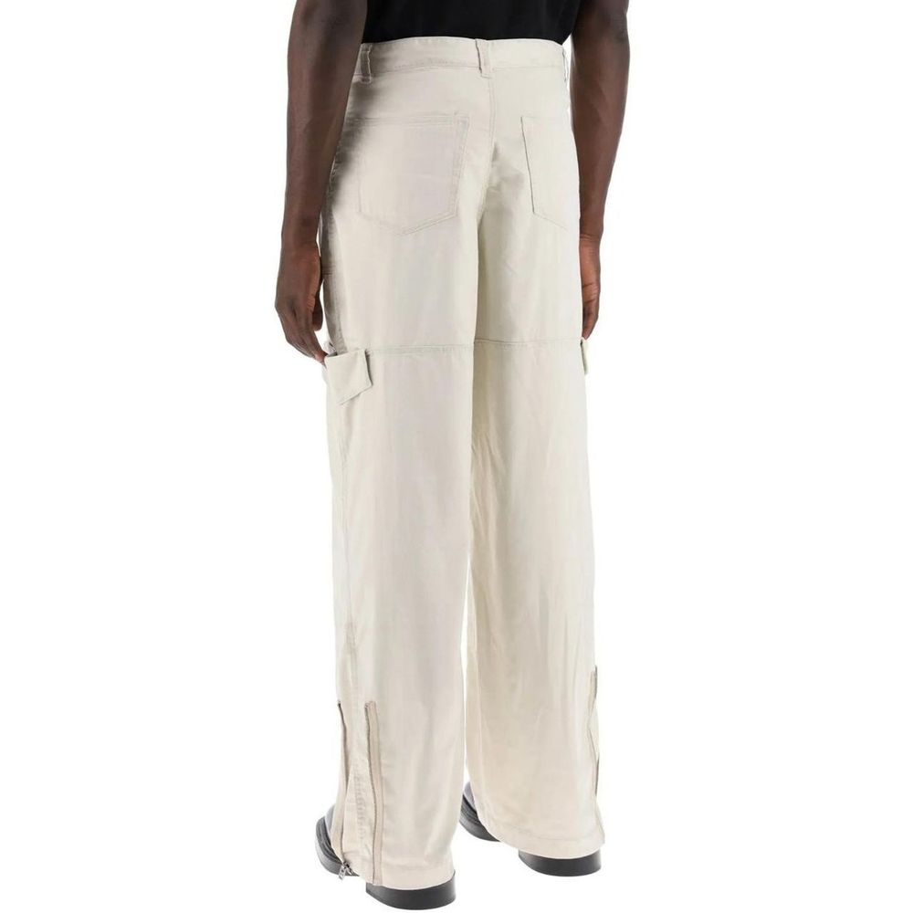 Beige Polyester Cargo Pants - ventzia