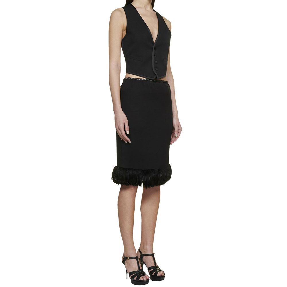 Black Silk Midi Skirt - ventzia