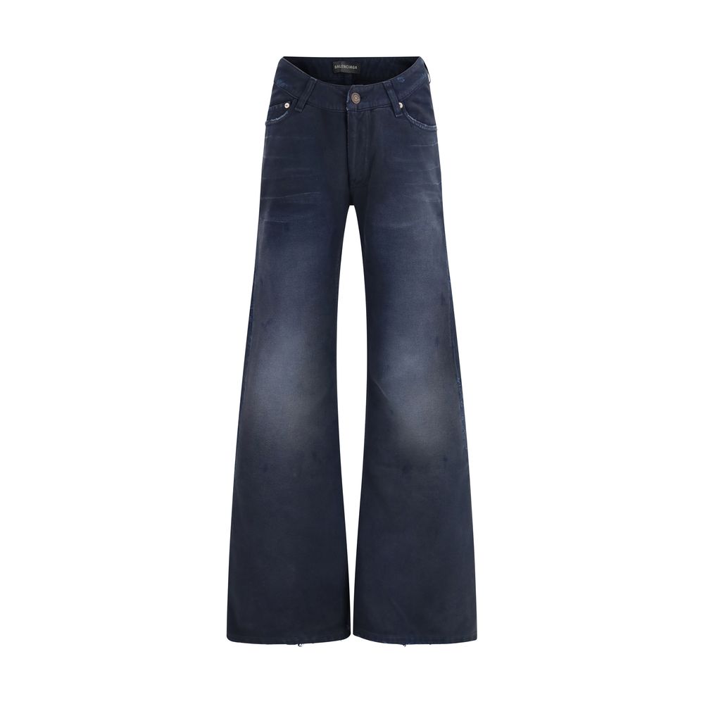 Blue Cotton Flared Jeans - ventzia