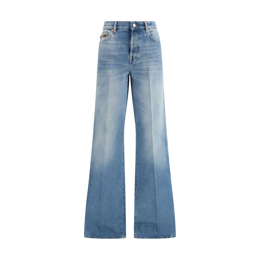 Blue Cotton Flared Jeans - ventzia