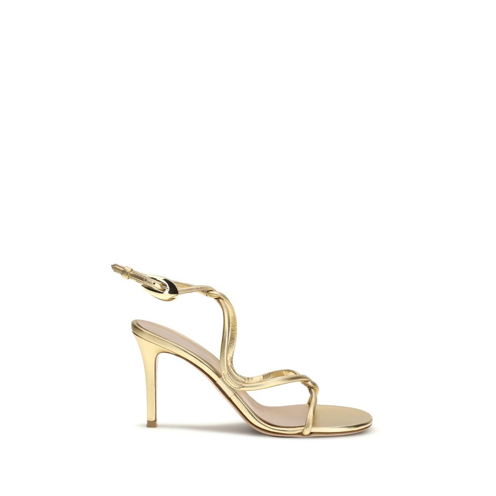 Gold Calf Leather Bos Taurus Stiletto Heel Sandals - ventzia