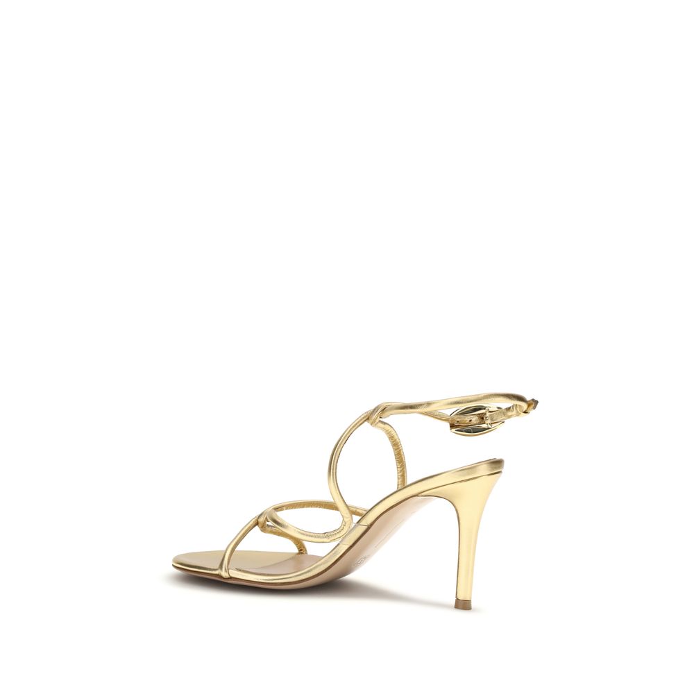 Gold Calf Leather Bos Taurus Stiletto Heel Sandals - ventzia