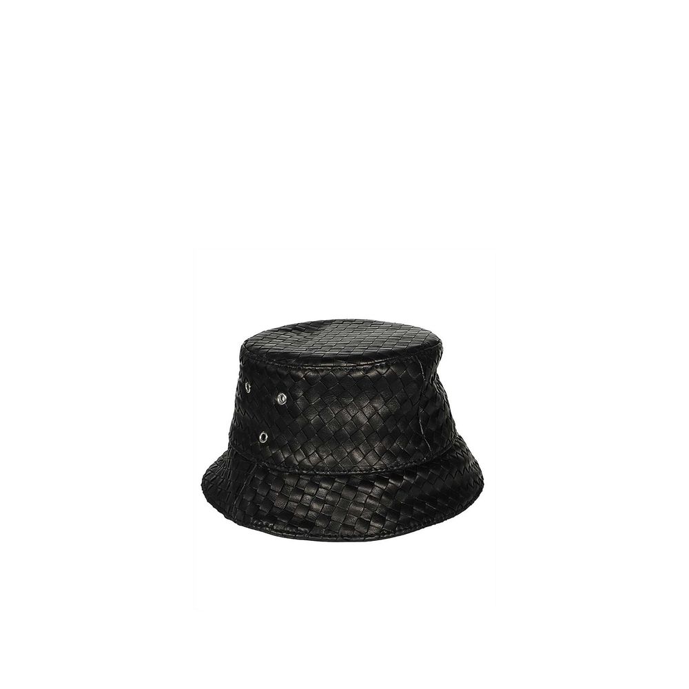 Black Lamb Leather Bucket Hat - ventzia