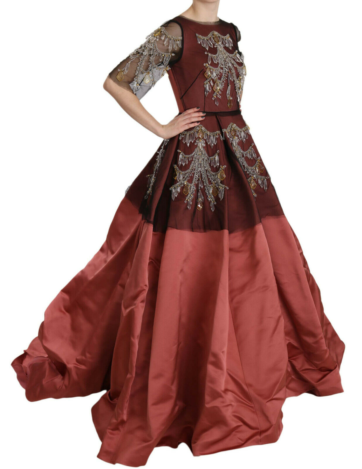 Crystal Chandelier Silk Princess Gown Dress - ventzia