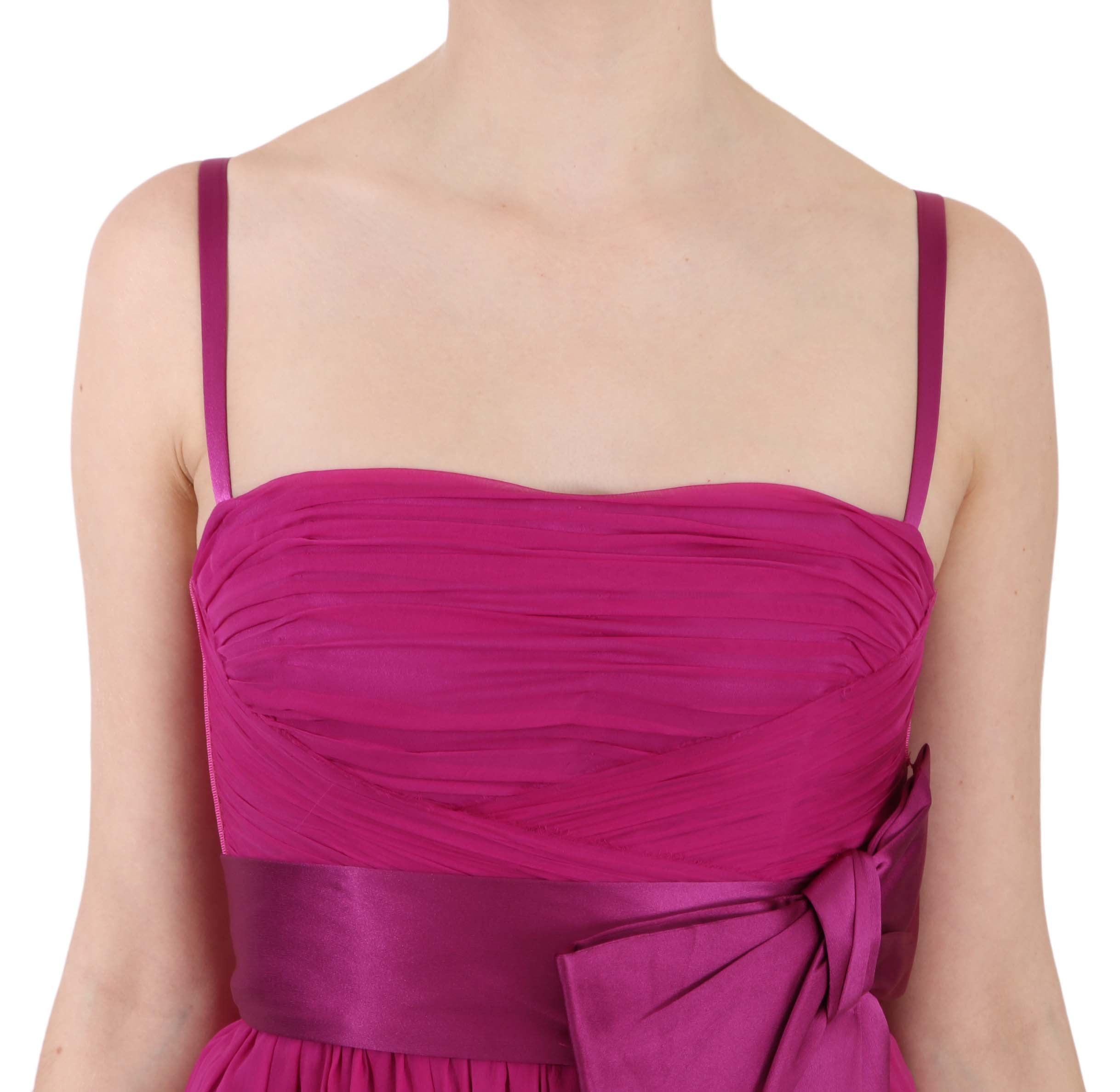 Elegant Fuchsia Pink Silk Bow Front Dress - ventzia