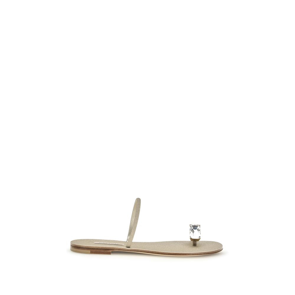 Gold Calf Leather Bos Taurus Flat Sandals - ventzia