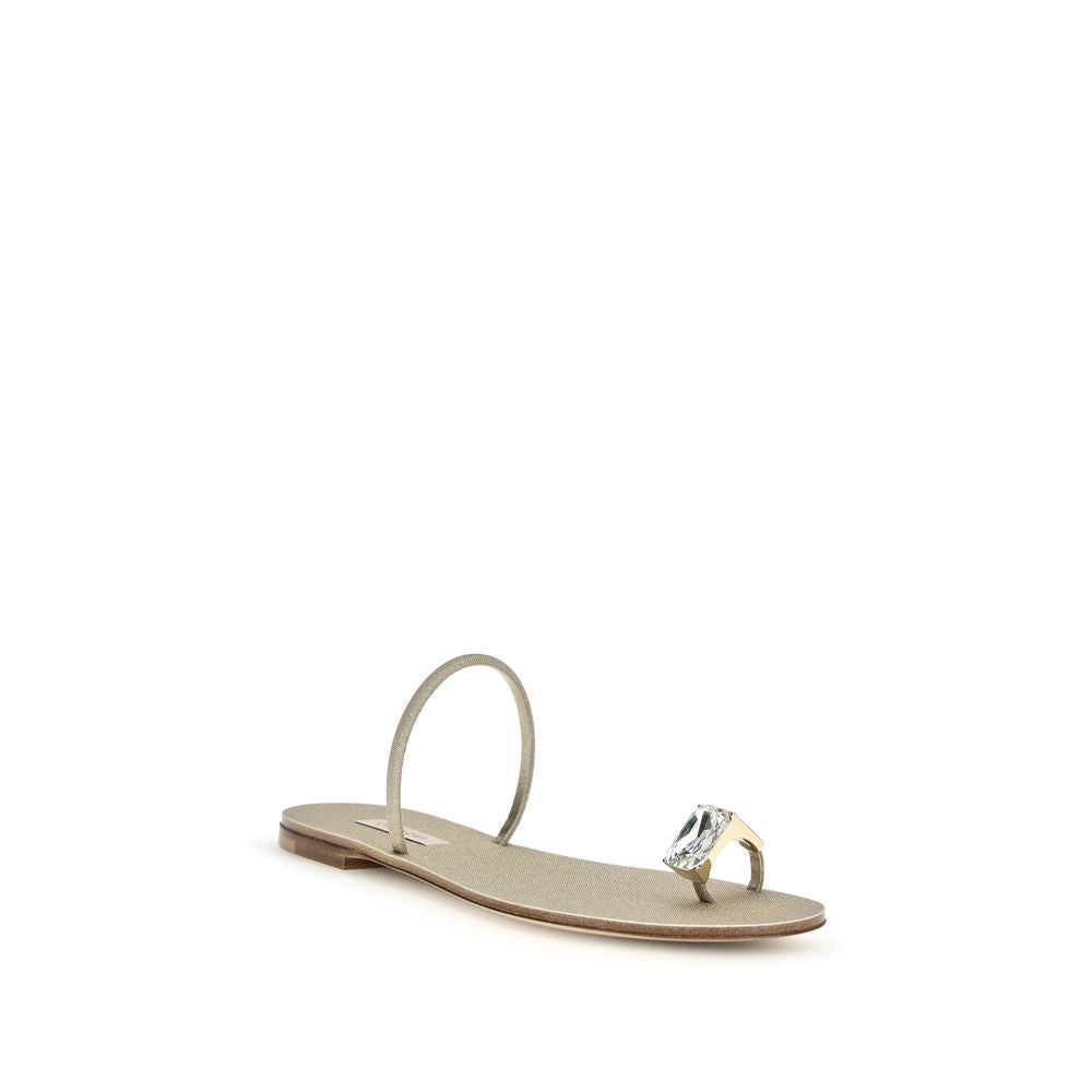 Gold Calf Leather Bos Taurus Flat Sandals - ventzia