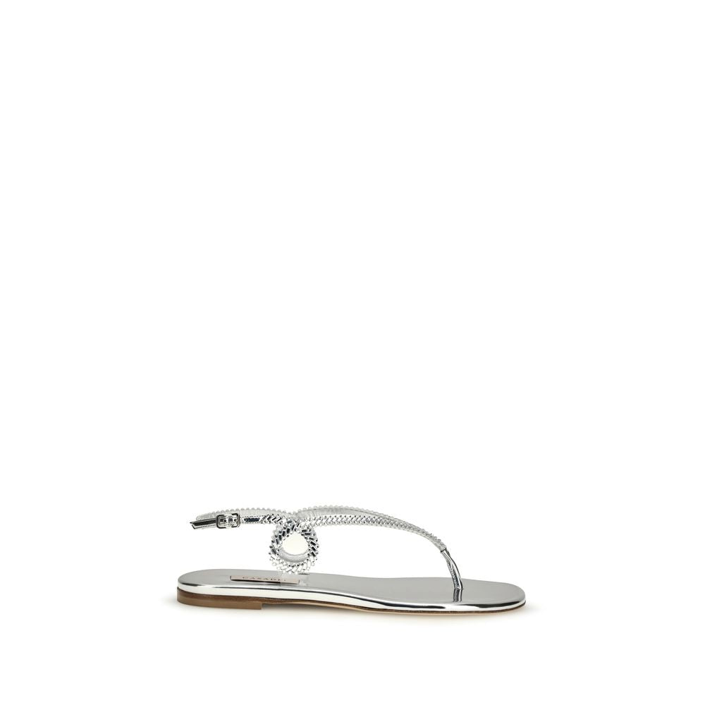 Silver Calf Leather Bos Taurus Flat Sandals - ventzia