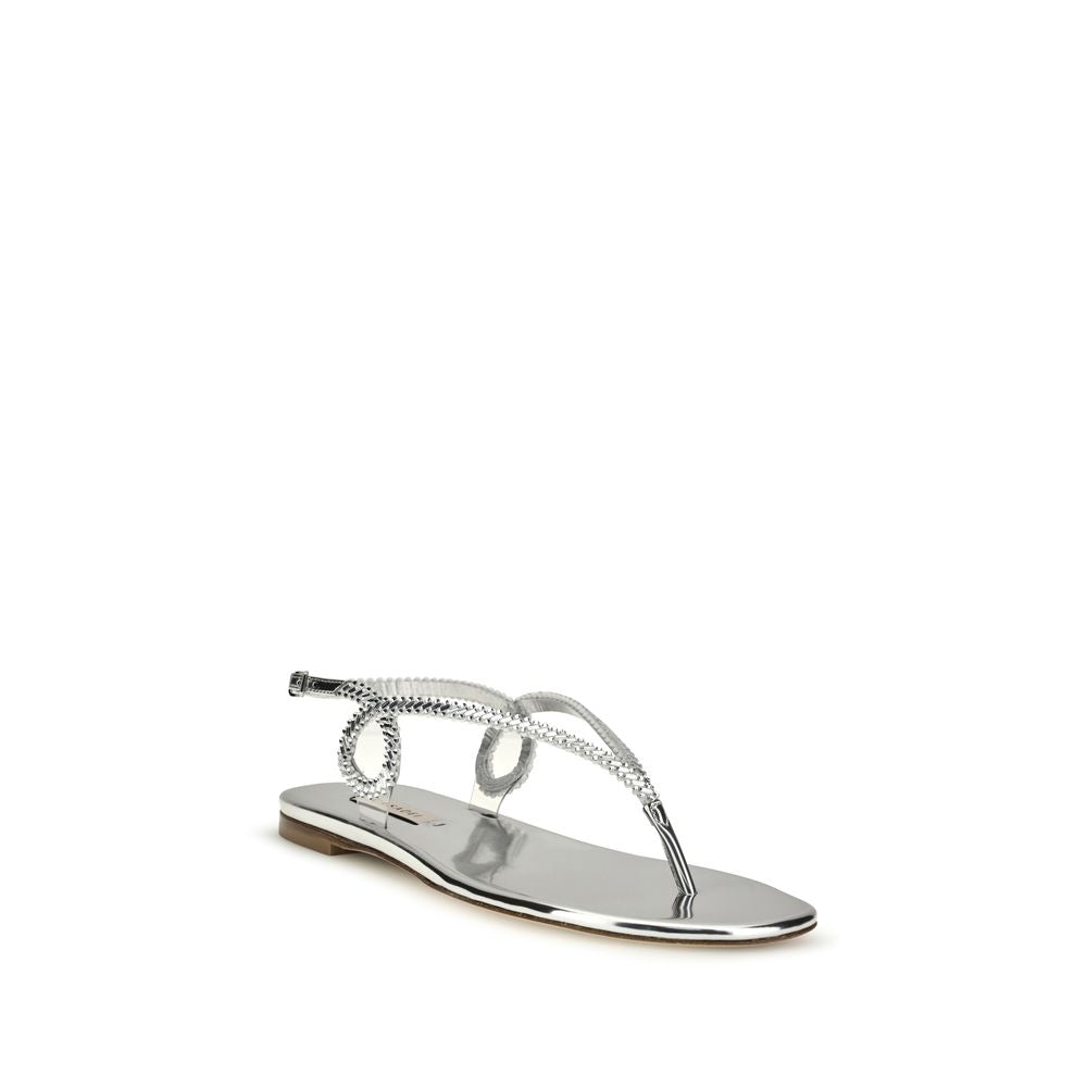 Silver Calf Leather Bos Taurus Flat Sandals - ventzia