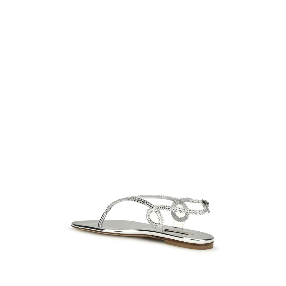 Silver Calf Leather Bos Taurus Flat Sandals - ventzia