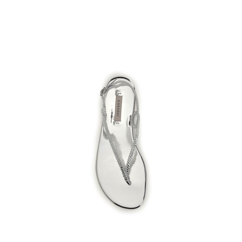 Silver Calf Leather Bos Taurus Flat Sandals - ventzia