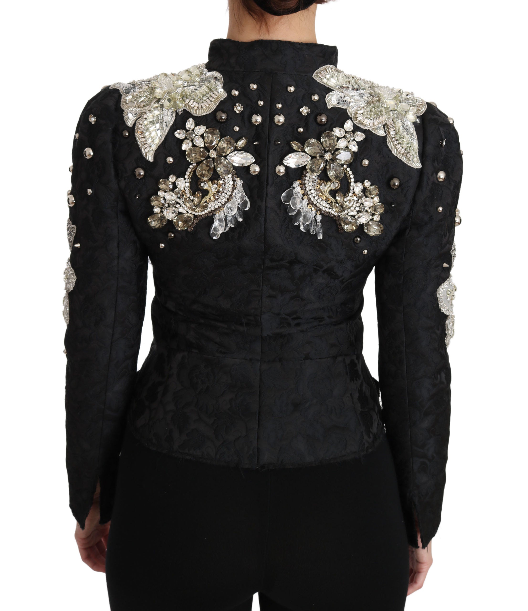 Elegant Black Silver Baroque Jacket - ventzia