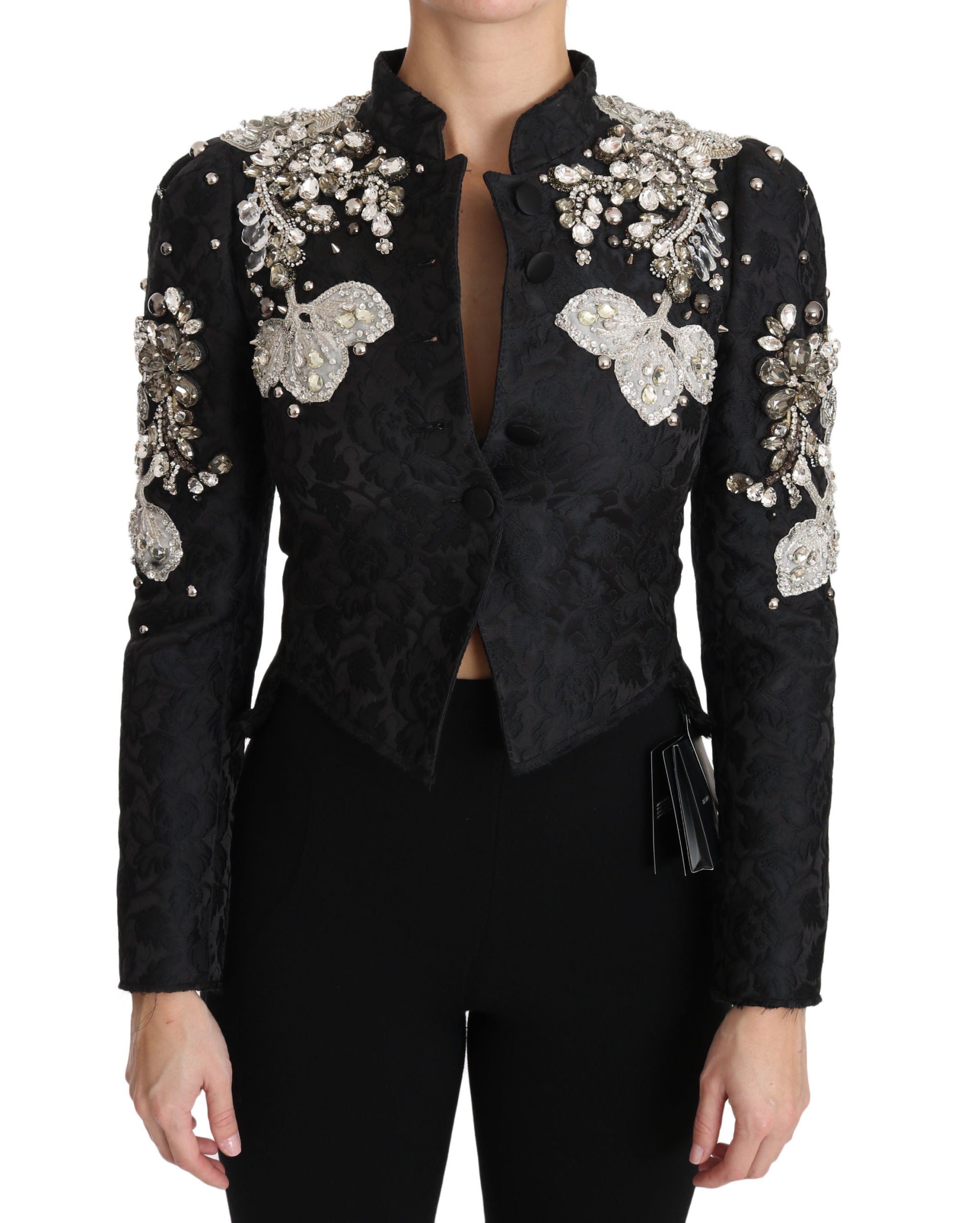 Elegant Black Silver Baroque Jacket - ventzia
