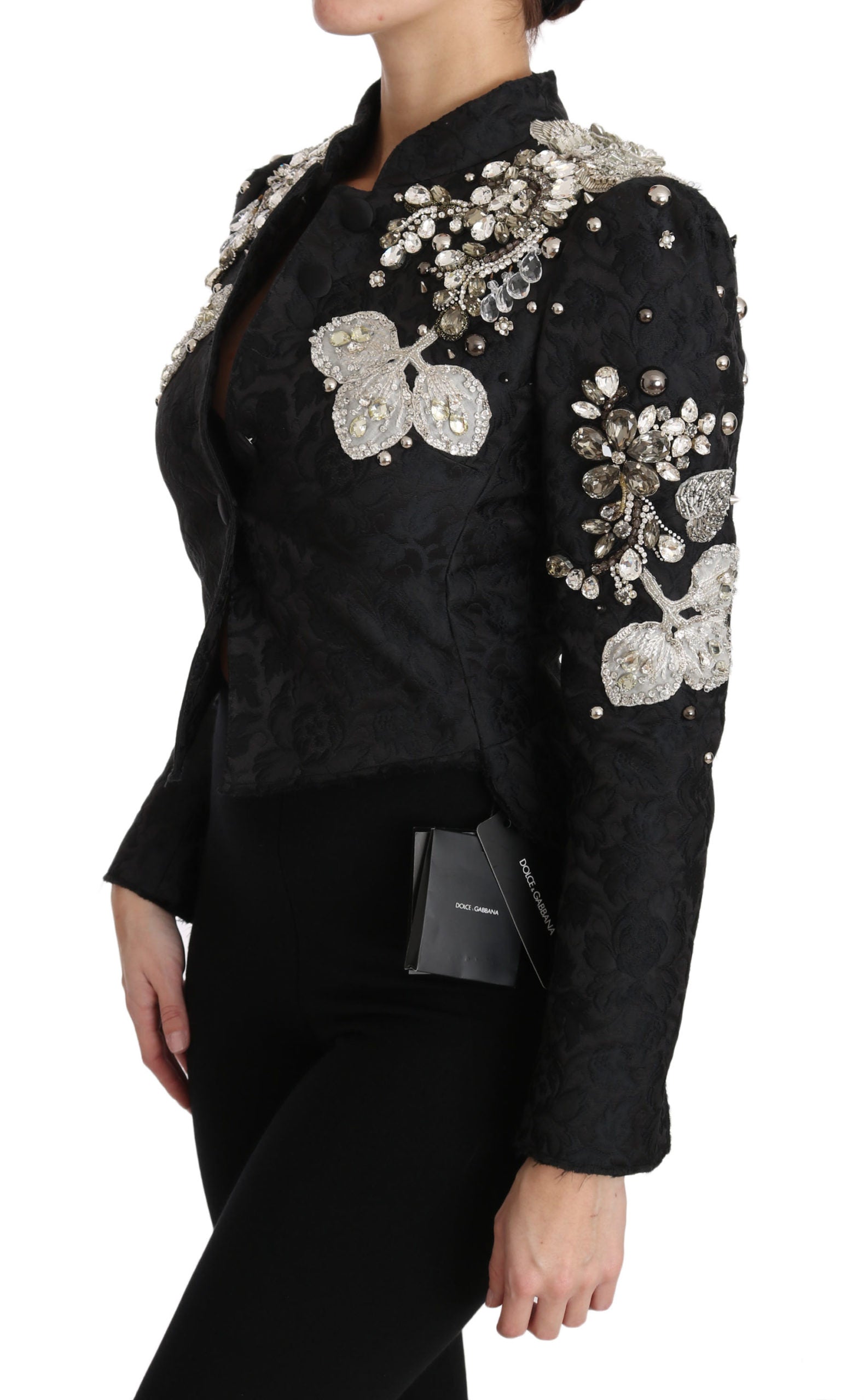Elegant Black Silver Baroque Jacket - ventzia