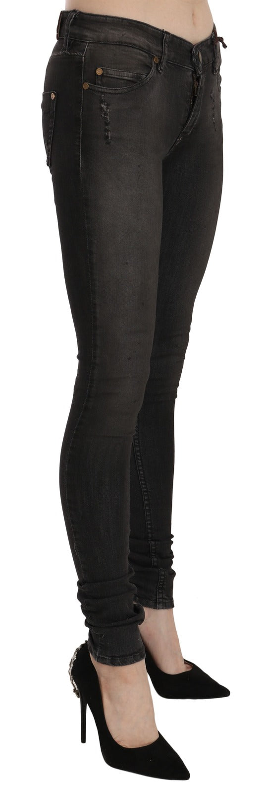 Cotton Black Washed Low Waist Skinny Denim Jeans - ventzia