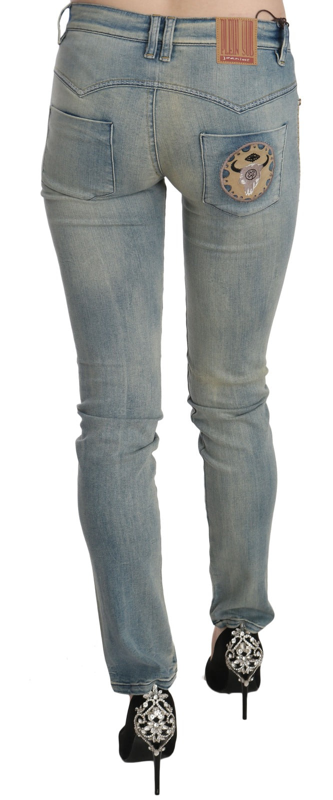 Light Blue Washed Mid Waist Skinny Denim Jeans - ventzia