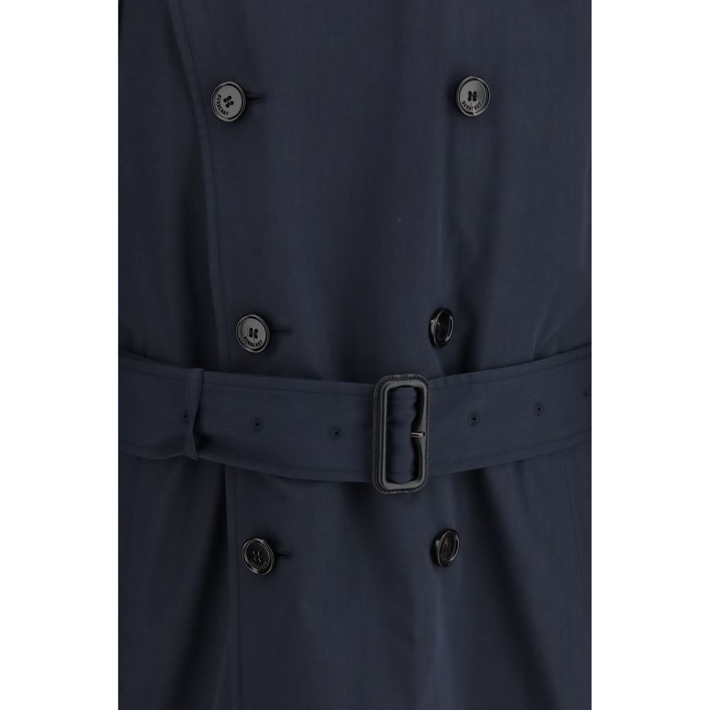 Blue Polyester Trench Coat - ventzia