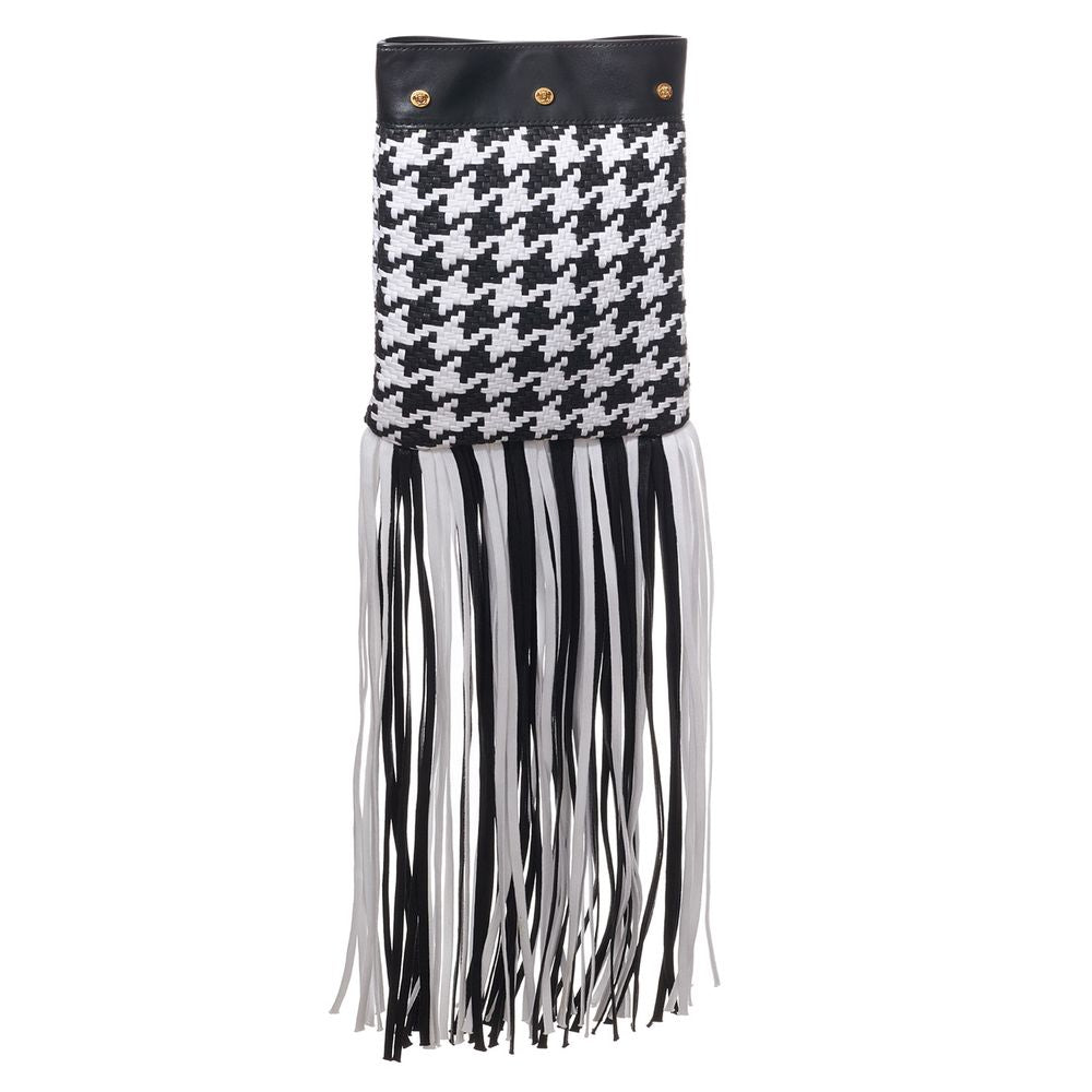 Black And White Leather And Textile Shoulder Bag - ventzia