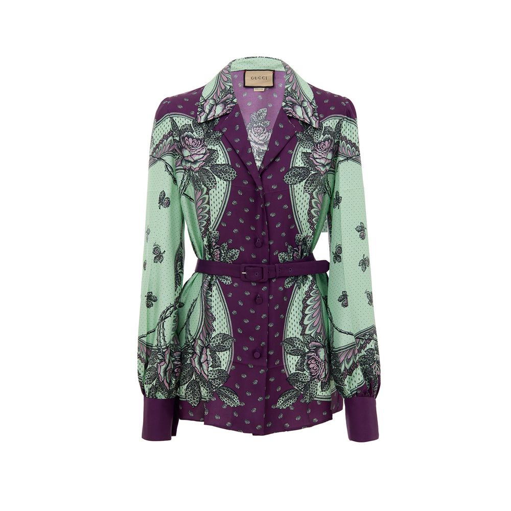 Green Silk Pattern Shirt - ventzia