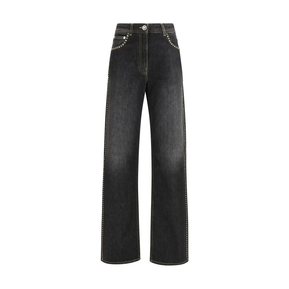 Black Cotton Straight-Leg Jeans - ventzia
