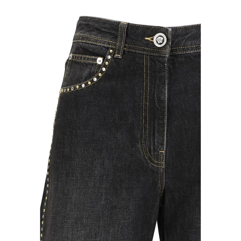 Black Cotton Straight-Leg Jeans - ventzia