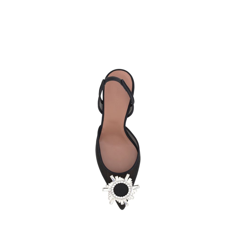 Black Polyester High Heel Pumps - ventzia