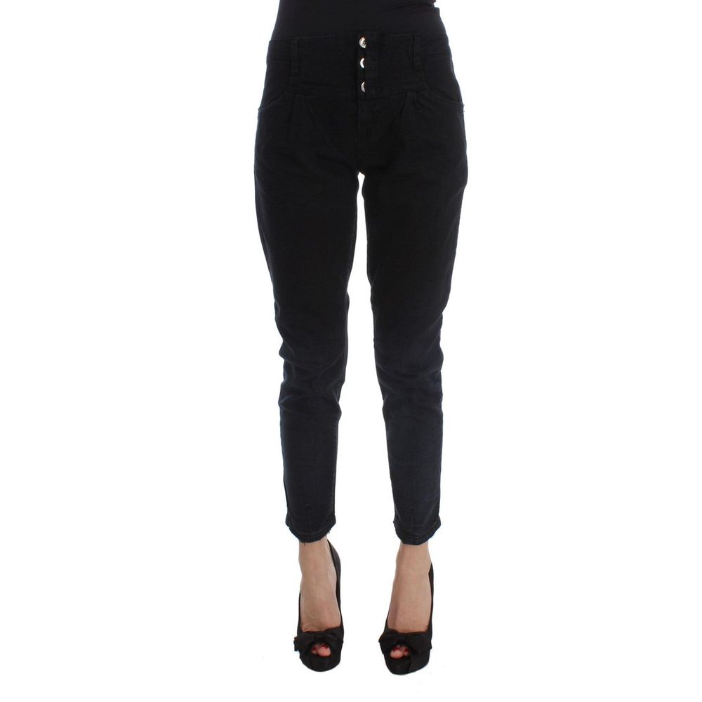 Black Cotton Cropped Jeans - ventzia