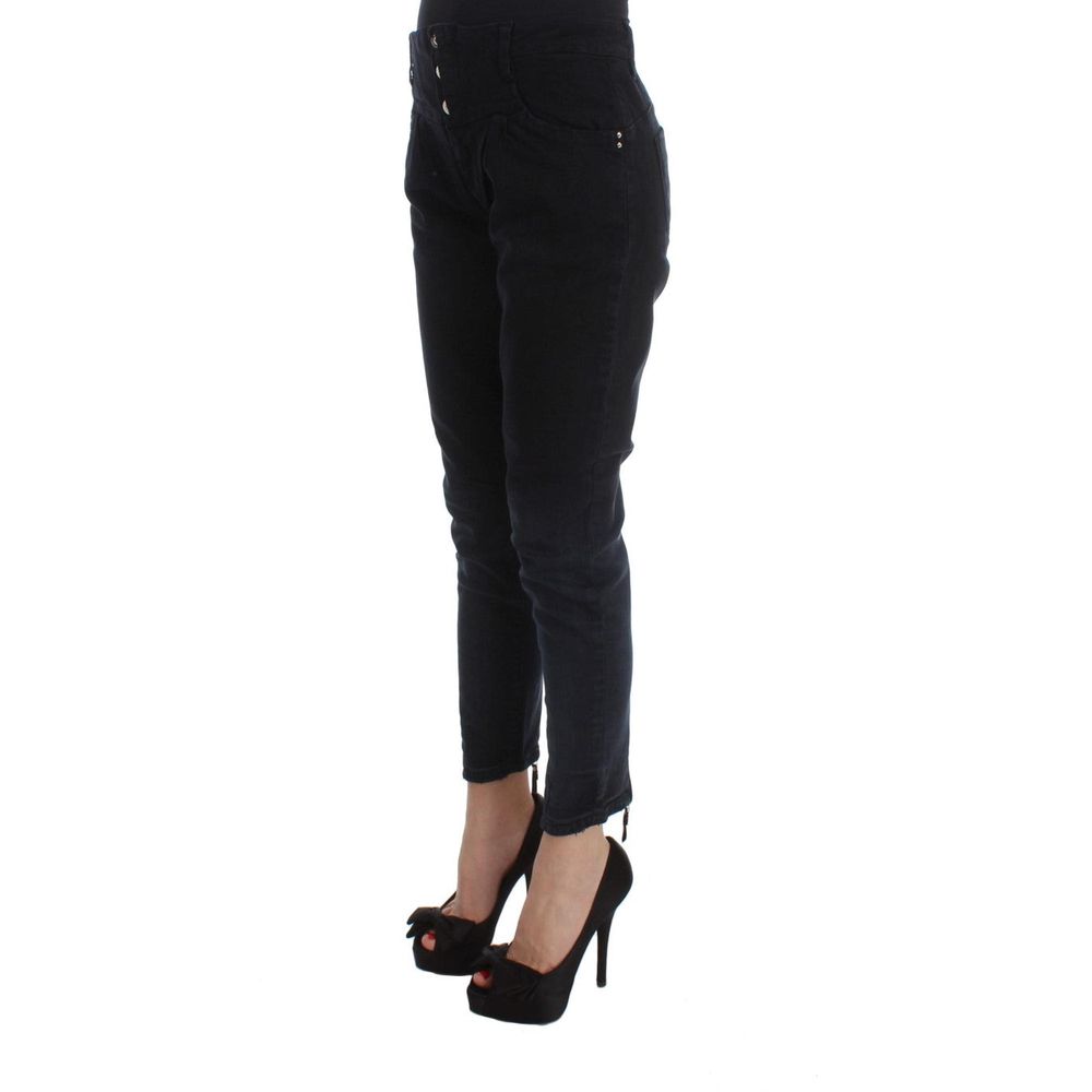 Black Cotton Cropped Jeans - ventzia