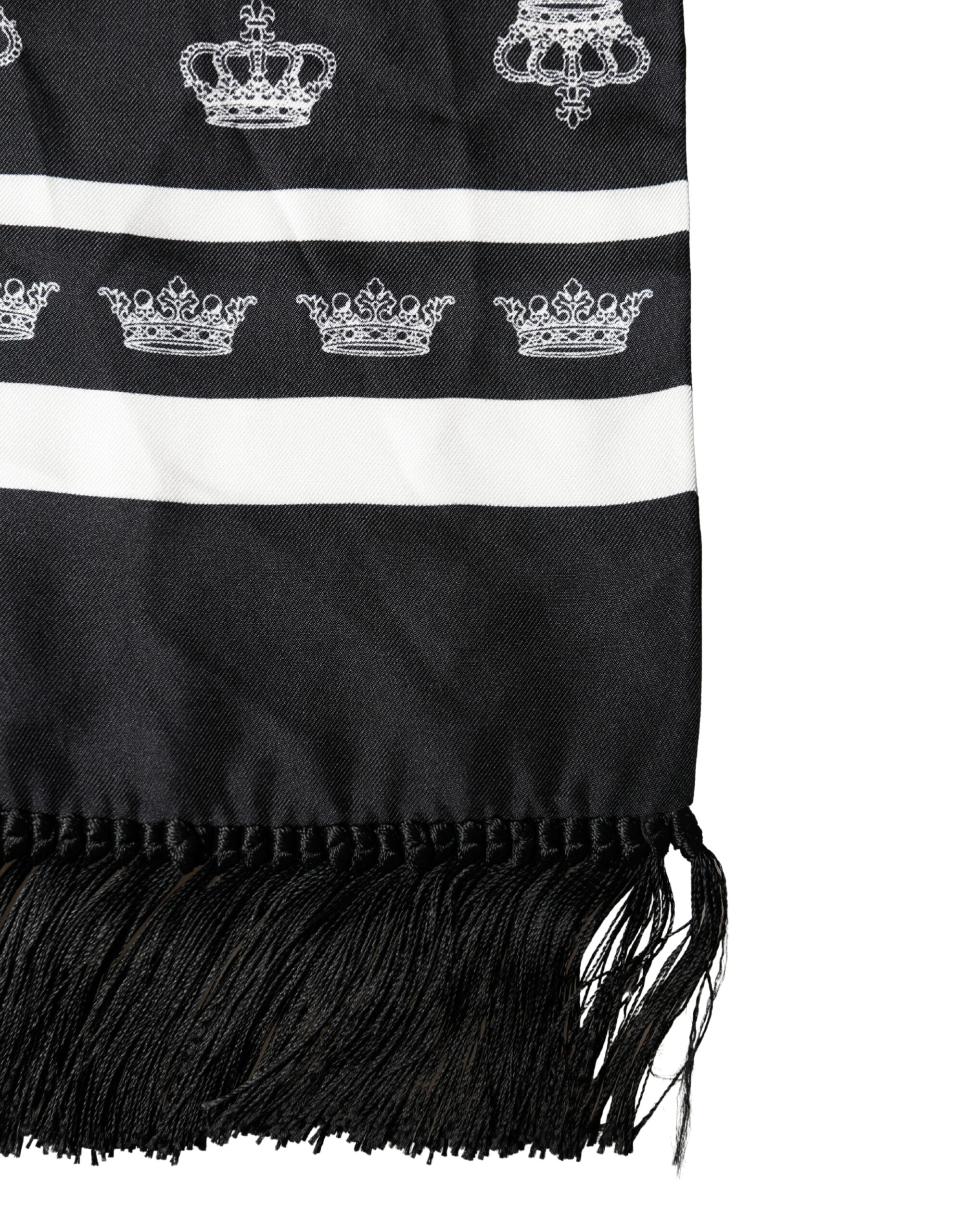 Black Silk Crown Fringe Neck Wrap 173cm x 32.5cm Scarf - ventzia