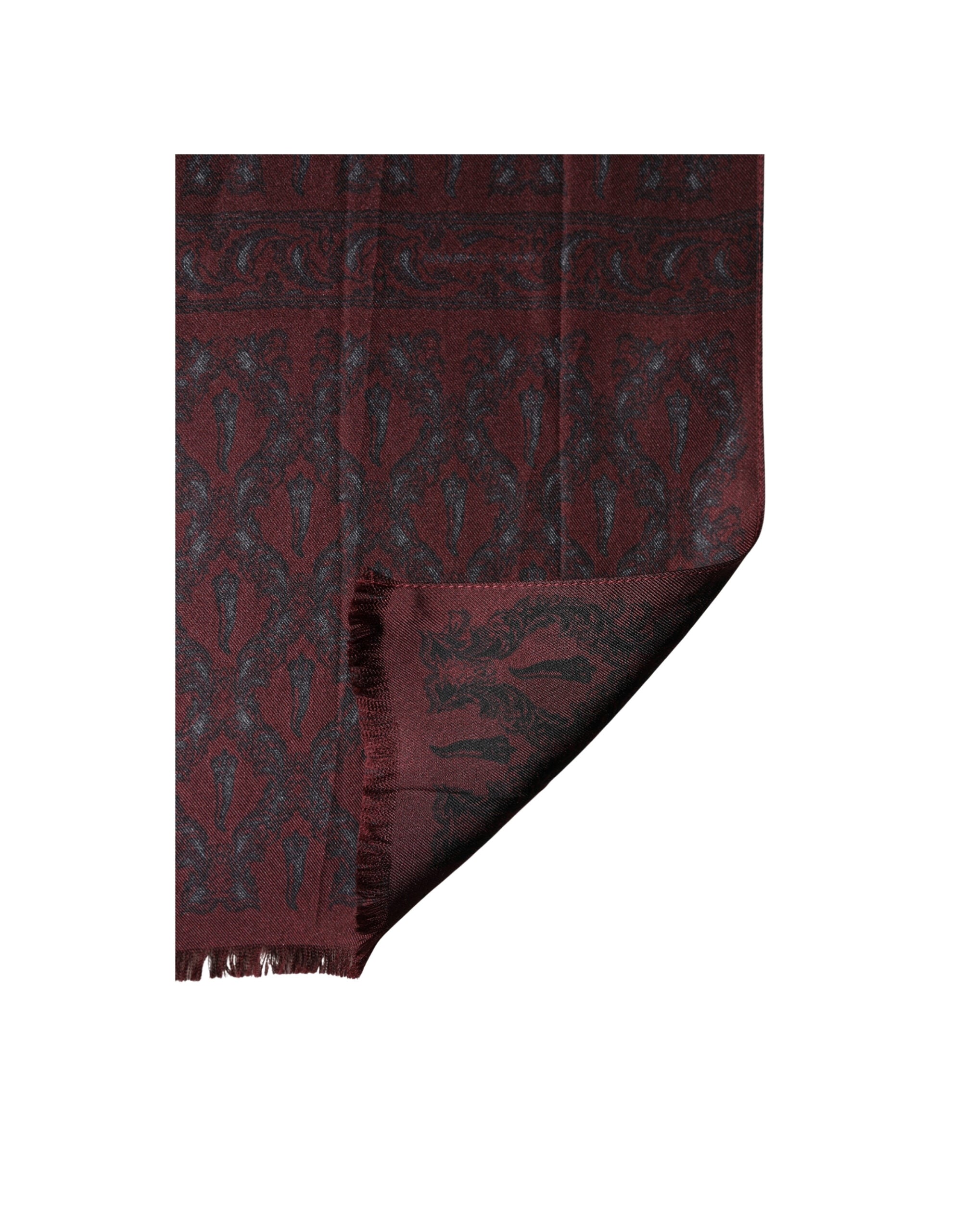 Burgundy Black Silk Paisley Foulard 135cm X 22cm  Scarf - ventzia