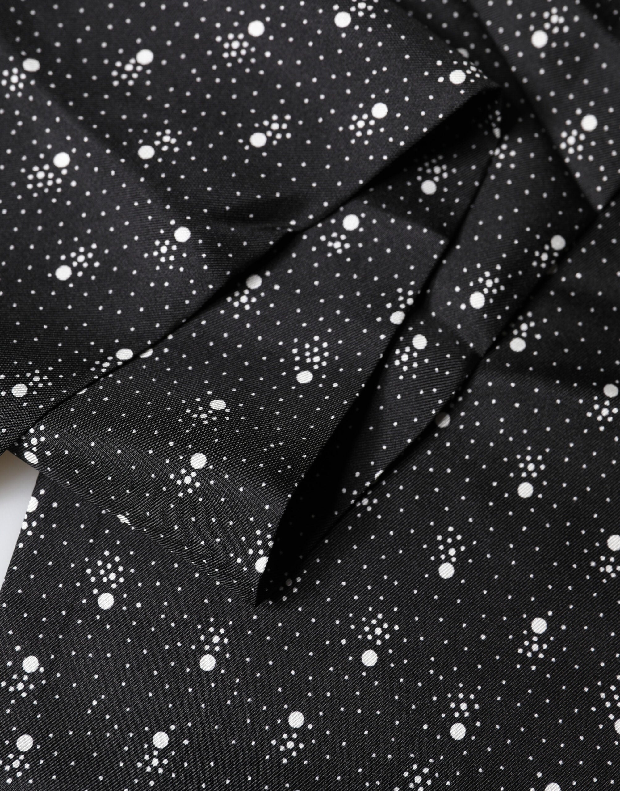 Black White Silk Dotted Print Foulard 140cm X 15cm Scarf - ventzia