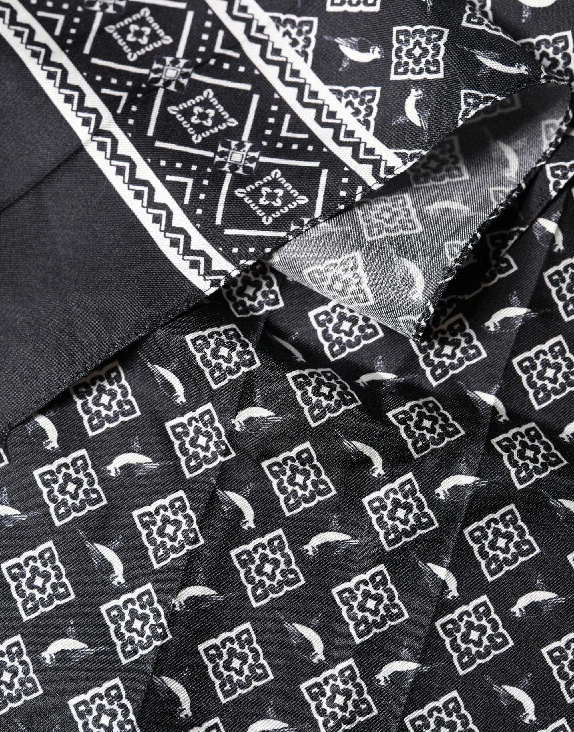 Black Gray Silk Bird Fringe Wrap Foulard 140cm X 23cm Scarf - ventzia