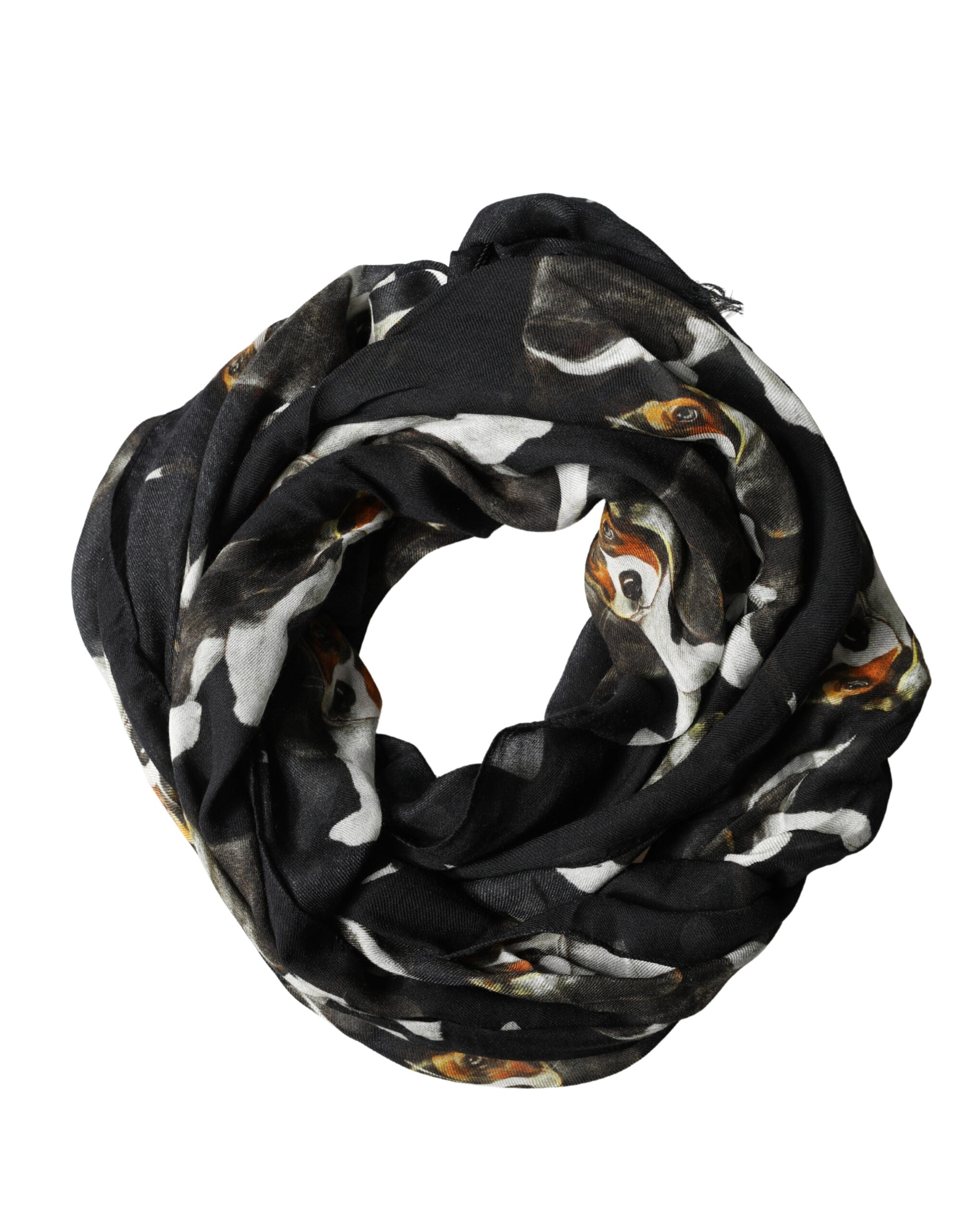 Black Dog Print Modal Wool Wrap Foulard 178cm X 63cm Scarf - ventzia
