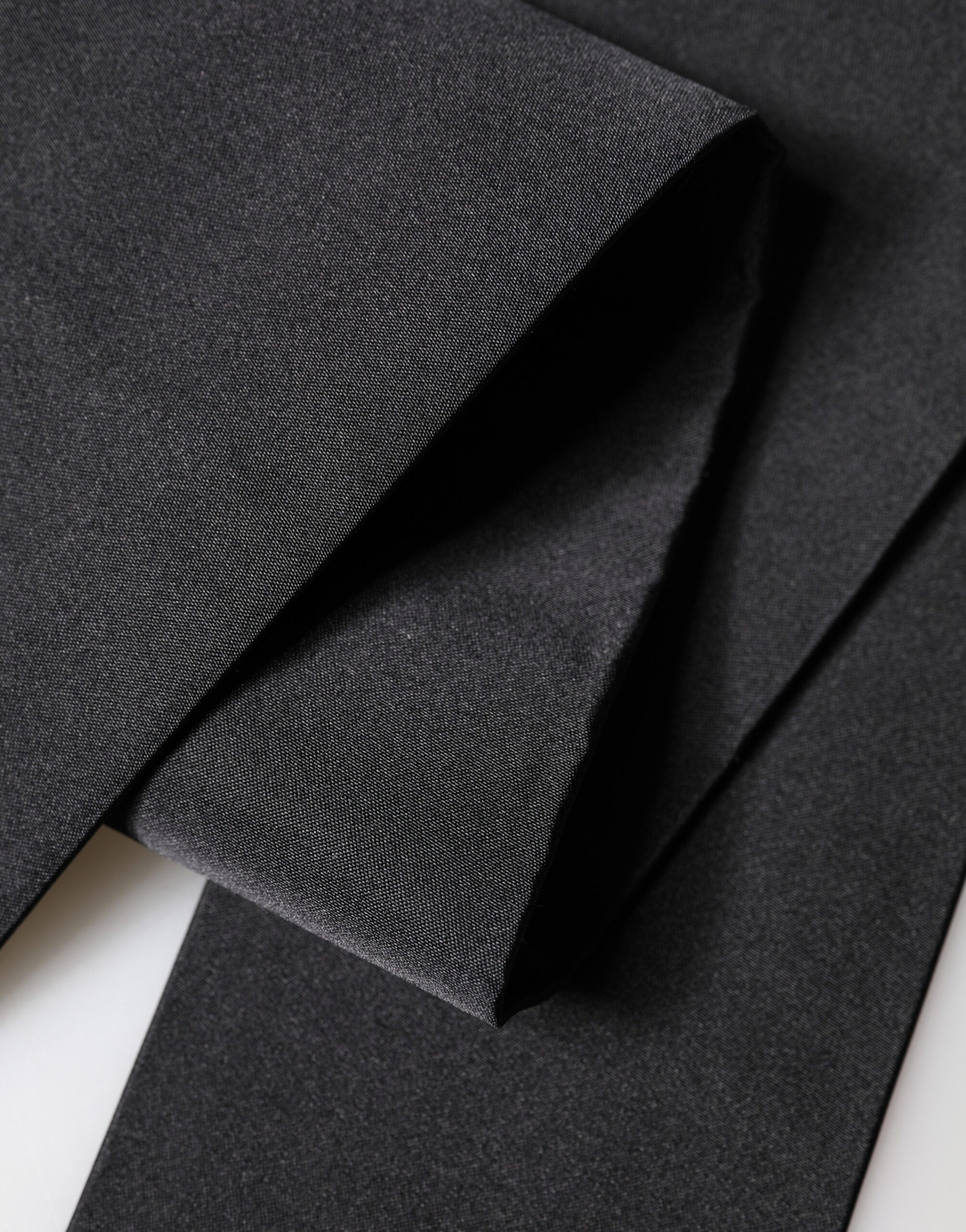 Black Silk Fringe Neck Wrap Foulard 160.5cm x 8cm  Scarf - ventzia