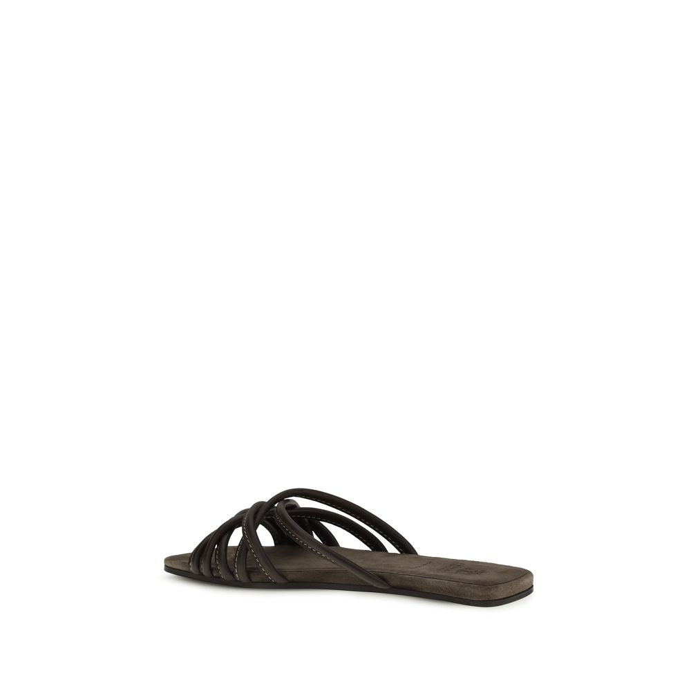 Brown Calf Leather Bos Taurus Flat Sandals - ventzia