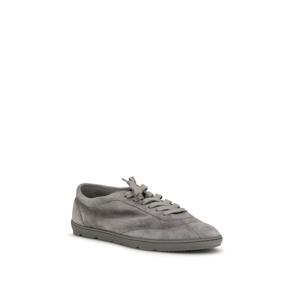 Gray Calf Leather Bos Taurus Low Top Sneakers - ventzia