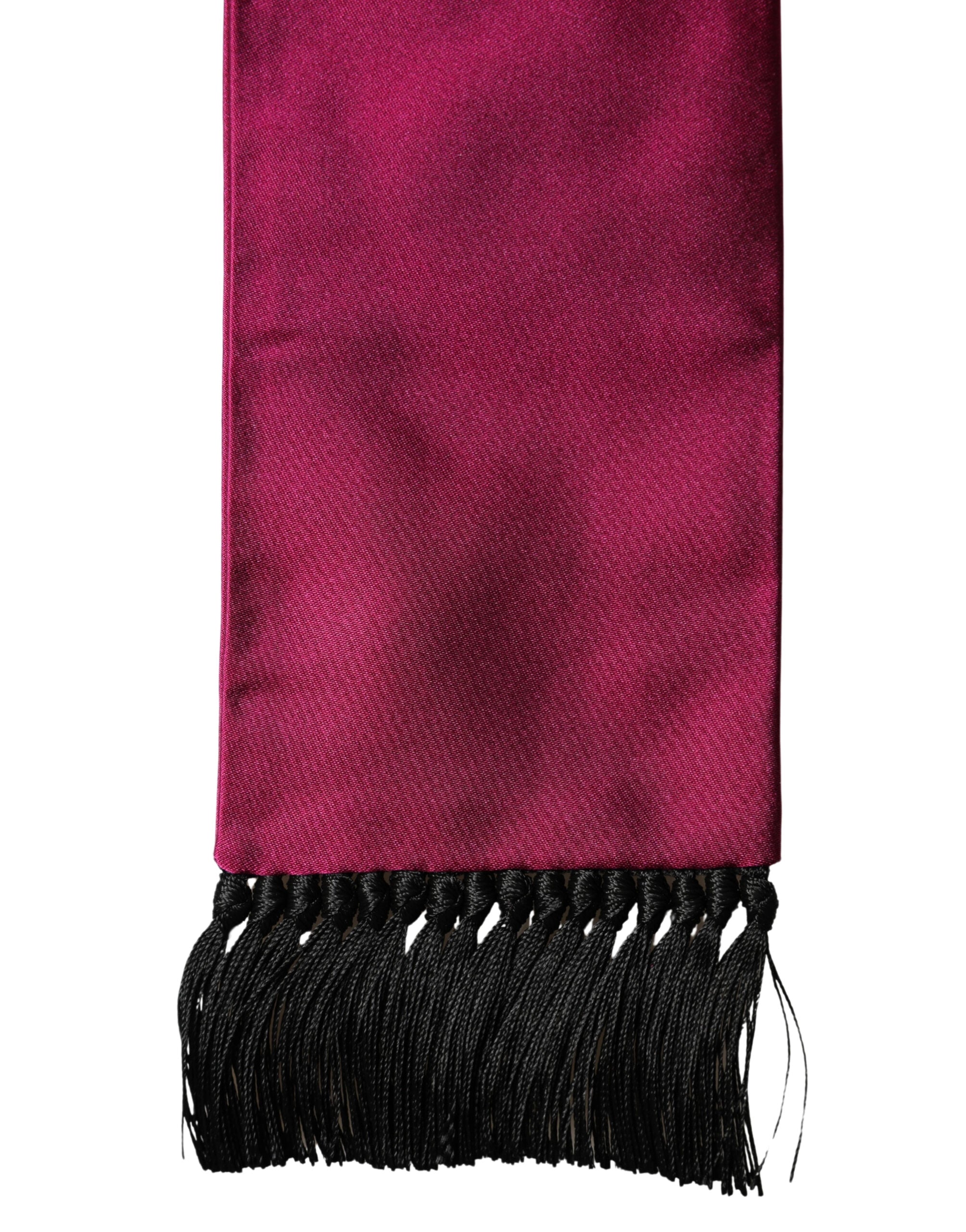 Burgundy Silk Fringe Neck Wrap Foulard 160.5cm x 8cm  Scarf - ventzia