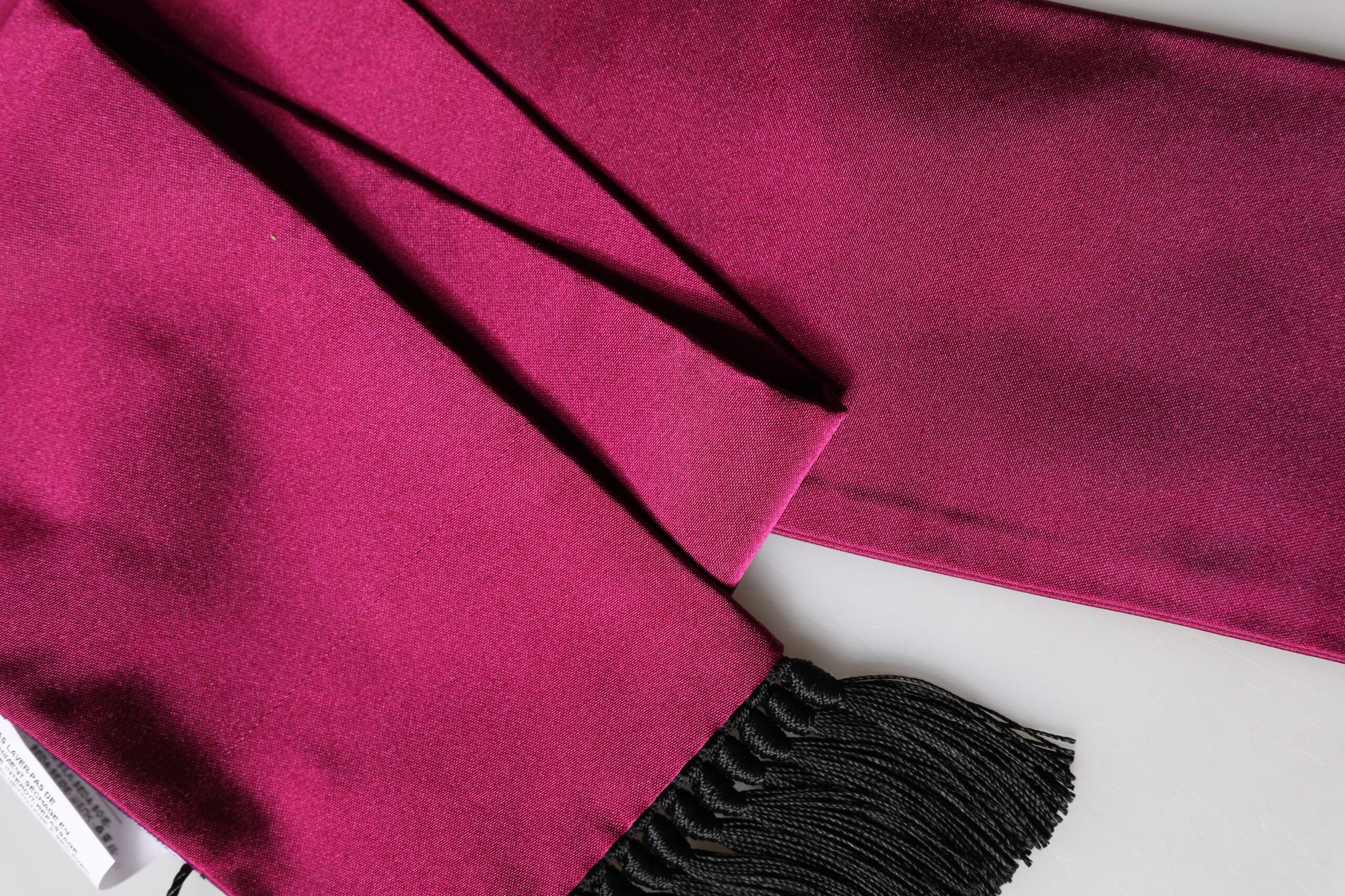 Burgundy Silk Fringe Neck Wrap Foulard 160.5cm x 8cm  Scarf - ventzia