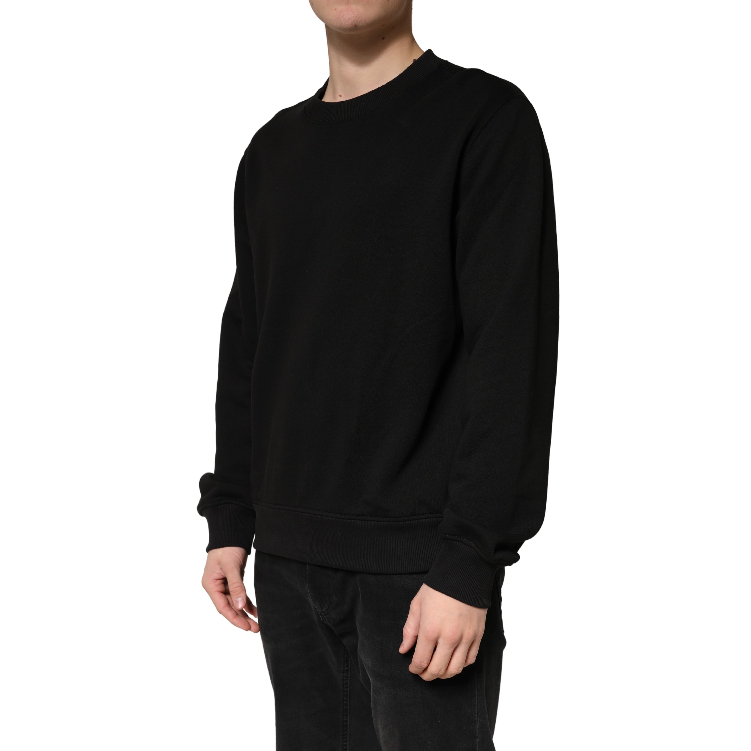Sweater Black Cotton Crewneck Sweatshirt - ventzia